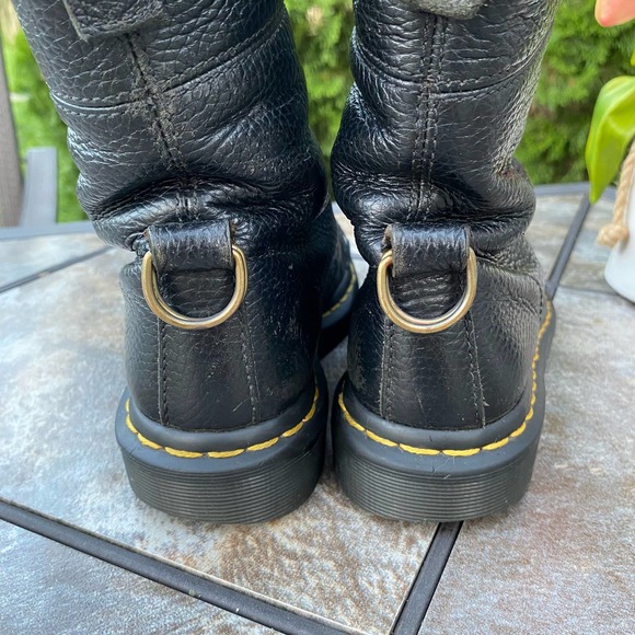 Dr Martens Black Leather Aimilita Tall Lace Up Moto Boots Size 6 - Picture 5 of 13